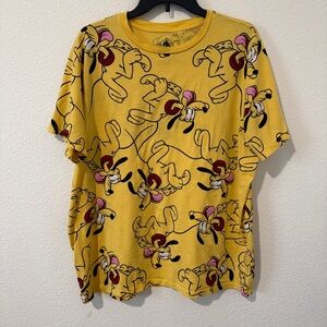 Disney Parks Pluto Yellow Graphic Short Sleeve T-Shirt Size XL